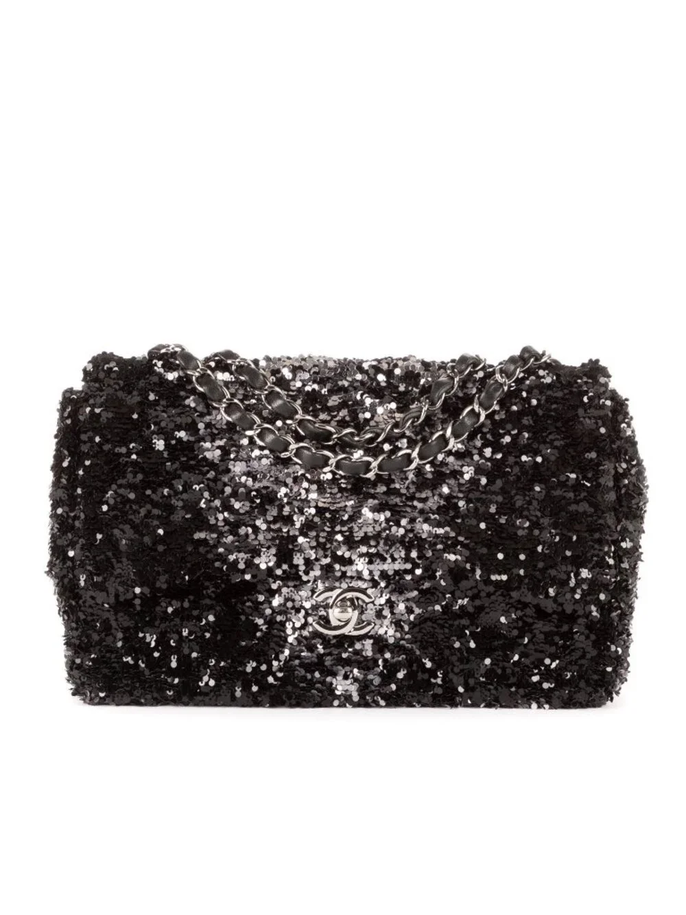 Chanel Ltd Ed Sequins Single Flap Black Canvasn